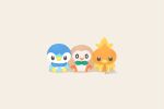  artist_name bow bowtie commentary_request green_bow green_bowtie highres looking_at_viewer no_humans piplup pokemon pokemon_(creature) pokemon_focus rizu_(rizunm) rowlet simple_background sitting torchic white_background 