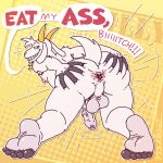 1:1 5_toes anthro anus backsack balls bodily_fluids bovid butt butt_grab caprine english_text facial_hair feet floppy_ears foreskin gaping gaping_anus genital_fluids genitals goat goatee hand_on_butt horn leaking_precum long_ears looking_at_viewer looking_back looking_back_at_viewer male mammal naudiz_(artist) penis perineum plantigrade precum rear_view requesting sex_request smile solo speech_bubble spread_butt spreading talking_to_viewer teeth text throbbing throbbing_penis toes