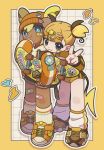  064mn 2girls :3 alolan_raichu bandaid bandaid_on_leg beanie blonde_hair blue_eyes border bright_pupils brown_eyes brown_hair brown_shoes full_body hair_ornament hairclip hat highres hood hoodie jacket leg_warmers looking_at_viewer multicolored_hair multiple_girls orange_hat orange_hoodie orange_shoes personification pokemon pokemon_(creature) raichu regional_and_normal shoes short_twintails shorts simple_background skateboard sneakers socks standing twintails two-tone_hair v white_background white_leg_warmers white_pupils white_socks yellow_border yellow_jacket yellow_shorts 