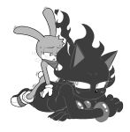 4chan_anon anthro big_butt bodily_fluids bracelet bracelet_only butt domestic_cat duo feels_the_rabbit felid feline felis female from_front_position grabbing_from_behind jewelry lagomorph leporid lying male male/female mammal mature_female missionary_position on_back proto_blaze rabbit rabbit_ears sex size_difference sweat