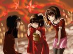  amakura_mayu amakura_mio blush brown_eyes brown_hair bug butterfly dress fatal_frame fatal_frame_2 insect japanese_clothes kimono multiple_girls rattle short_hair siblings skirt tachibana_chitose tears twins 