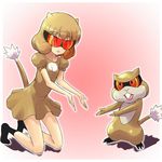  animal_ears brown_hair dress fang gen_5_pokemon moemon patrat personification pokemon pokemon_(creature) socks sunglasses tail tenjou_ryuka 