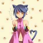  animal_ears ar_tonelico ar_tonelico_ii bad_id bad_pixiv_id bare_shoulders blue_hair cat_ears cat_tail detached_sleeves hair_ornament heart heart_tail inazuma_musuko kemonomimi_mode luca_truelywaath midriff navel short_hair solo tail translated yellow_eyes 