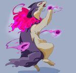  1other fire full_body furry glowing glowing_eyes grey_background hisuian_typhlosion kyouka-0428 pink_fire pokemon pokemon_(creature) pokemon_focus purple_fire red_eyes simple_background tongue tongue_out 
