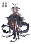  1girl ankle_boots aqua_streaks bare_shoulders black_boots black_dress black_fire black_nails black_shawl black_tail boots breasts closed_mouth coattails corset dragon_tail dress expressionless fiery_tail fire flaming_horns flipped_bangs flipped_hair full_body furisode_sleeves gradient_hair grey_hair hand_up highres horns jewelry layered_sleeves leash long_hair long_tail multicolored_hair multiple_horns nail_polish off-shoulder_dress off_shoulder open-toe_boots original pendant photo_inset purple_fire purple_streaks reference_inset shawl short_dress showgirl_skirt simple_background small_breasts solo split_mouth standing strap streaked_hair tail tailcoat toga_(toganawa) unfinished very_long_hair wavy_hair white_background wolf_cut yellow_eyes 