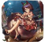  1girl animal_ears artist_request bell black_sandals book bottle brown_eyes brown_hair brown_shirt calligraphy_brush falling_leaves full_body full_moon futatsuiwa_mamizou game_asset glasses holding holding_smoking_pipe jingle_bell leaf leaf_on_head moon night non-web_source notepad official_art paintbrush platform_sandals raccoon_ears raccoon_girl raccoon_tail red_skirt sake_bottle sandals scroll self-datamine shirt simple_background sitting skirt smile smoking_pipe solo tail toes touhou touhou_arcadia_record transparent_background window 