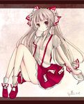  alternate_costume alternate_hairstyle bad_id bad_pixiv_id fujiwara_no_mokou red_eyes shibataya shoes short_sleeves signature sitting skirt solo touhou twintails 