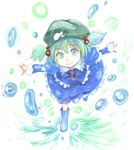  aqua_eyes aqua_hair hair_bobbles hair_ornament hat hirokazu kawashiro_nitori running solo touhou 