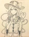  1girl blush bow buttons closed_mouth collared_shirt commentary_request diamond_button disembodied_linked_eye eyeball flower four-finger_heart_hands frilled_shirt_collar frilled_sleeves frills furawast hat hat_bow hat_flower heart heart_hands heart_of_string highres komeiji_koishi long_sleeves looking_at_viewer shirt sketch skirt smile solo touhou traditional_media wide_sleeves 