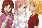  artist_request blonde_hair cagalli_yula_athha column_lineup flay_allster gundam gundam_seed lacus_clyne multiple_girls pink_hair red_hair 