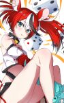  1girl :p animal_ear_fluff animal_ears aqua_eyes bare_shoulders black_choker black_hair choker commentary crop_top dice eyelashes hair_between_eyes hakos_baelz hakos_baelz_(1st_costume) highres hololive hololive_english long_hair mouse_ears mouse_girl multicolored_hair red_hair sakiya_(sak1_01) shirt sitting smile solo spiked_choker spikes tongue tongue_out twintails virtual_youtuber white_hair white_shirt 