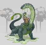 2026 absurd_res big_breasts breasts female genitals goo_transformation green_tongue hi_res lunate multi_body multi_genitalia multi_vulva nipples nude open_mouth plant slime solo standing tail teeth tongue tongue_out transformation tree vulva