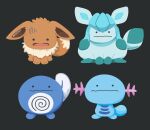  ._. :s artist_name black_background commentary_request eevee glaceon gloom_(expression) no_humans pixel_art pokemon pokemon_(creature) pokemon_focus poliwag rizu_(rizunm) simple_background wooper 