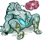 2_penises abs absurd_res animal_genitalia animal_humanoid anthro aquatic aquatic_humanoid aspenshoo blue_body bodily_fluids buddy_(dolly's_factory) canid canid_humanoid canine canine_humanoid canis claws clothing cum detailed diphallism dog_humanoid dolly's_factory domestic_dog ejaculation feet fin fish fish_humanoid fur genital_fluids genital_slit genitals gesture gloves gold_(metal) hand_gesture handjob_gesture handwear hat headgear headwear hi_res humanoid jewelry male male/male mammal mammal_humanoid masturbation multi_genitalia multi_penis paws penis pink_eyes scalie shark shark_humanoid sharp_teeth solo suggestive suggestive_gesture tail tan_body tan_fur teeth thinking_about_another thought_bubble triton_(dolly's_factory) yellow_eyes