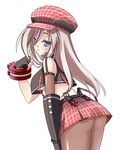  :&lt; akutsu alisa_ilinichina_amiella ass blue_eyes bracelet breasts cabbie_hat crop_top fingerless_gloves gloves god_eater god_eater_burst hat highres jewelry long_hair medium_breasts no_panties pantyhose silver_hair skirt solo suspender_skirt suspenders underboob 