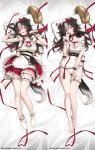  1girl absurdres animal_ears apron bandaid bandaid_on_knee bandaid_on_leg barefoot bibi_biscuit black_hair blue_eyes bow breasts cleavage cleavage_cutout closed_mouth clothing_cutout dakimakura_(medium) dog_ears dog_girl dog_tail frilled_hairband frills grey_hair hairband highres long_hair lying multicolored_hair on_back open_mouth oversized_spoon panties phase_connect red_bow rhtkd socks tail two-tone_hair underwear virtual_youtuber white_apron white_panties white_socks 