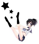  bad_id bad_pixiv_id black_hair black_legwear black_rock_shooter blue_eyes kneepits kuroi_mato leg_up midorikawa_you navel open_mouth ponytail smile socks solo star thighs 