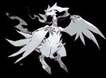  black_background blue_sclera claws colored_sclera dragon highres no_humans pokemon pokemon_(creature) pokemon_black_and_white pokemon_focus potatomaniaaa reshiram simple_background white_fur 