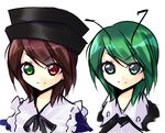  androgynous bad_id bad_pixiv_id banned_artist brown_hair crossover green_eyes green_hair hat heterochromia multiple_girls palette_swap rozen_maiden short_hair souseiseki suisen touhou wriggle_nightbug 