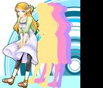  bad_id bad_pixiv_id blonde_hair blue_eyes chikuwa_(rinka) contemporary dress hat hat_removed headwear_removed jacket jewelry leggings long_hair necklace pointy_ears princess_zelda sandals silhouette solo sundress the_legend_of_zelda 