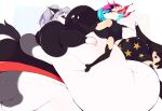 2026 4_arms absurd_res anthro anthro_on_anthro belly belly_grab belly_overhang big_belly big_breasts black_body black_bottomwear black_clothing black_eyeshadow black_fur black_shorts blue_hair bottomwear breasts canid canid_demon canine canis chubby_cheeks clothing demon demongirl_demoness digital_drawing_(artwork) digital_media_(artwork) duo eyeshadow fat_arms fat_legs fat_neck female female/female flabby_arms fox fur grey_body grey_fur grey_hair hair hellaverse hellhound helluva_boss hi_res holding_belly hug huge_belly leg_rolls loona_(helluva_boss) makeup mammal morbidly_obese morbidly_obese_female multi_arm multi_limb multicolored_body multicolored_fur mythological_canine mythological_creature mythology navel obese obese_female overweight overweight_female paws pink_body pink_fur pink_hair ponytail queen_bee-lzebub_(helluva_boss) red_sclera shorts tail thick_thighs white_body white_eyes white_fur wolf yellow_body yellow_fur