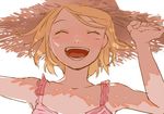  bad_id bad_pixiv_id bare_shoulders batako blonde_hair closed_eyes dress face happy hat kagamine_rin open_mouth short_hair sketch smile solo straw_hat vocaloid 
