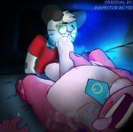  animal_humanoid anthro balls bed belly big_balls big_belly big_penis bodily_fluids bodily_fluids_in_mouth dinosaur duo eyewear fan_character fellatio furniture gameoverse genitals glasses glitch_productions gobbles_(gameoverse) hi_res holding_object humanoid looking_pleasured lying lying_on_bed male male/male male_penetrating mammal mammal_humanoid mouse mouse_ears mouse_humanoid murid murid_humanoid murine murine_humanoid musk musky_penis obese on_bed oral oral_penetration overweight penetration penile penis penis_in_mouth prehistoric_species reptile rodent rodent_humanoid round_glasses saliva scalie sex shaking size_difference slightly_chubby third-party_edit tongue 