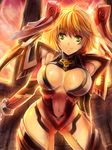  blonde_hair breasts edobox fiorun green_eyes large_breasts navel power_armor short_hair smile solo spoilers xenoblade_(series) xenoblade_1 