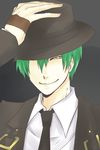  bad_id bad_pixiv_id blazblue green_hair hat hazama male_focus masa-hiro smile solo yellow_eyes 