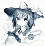  1girl bow buttons closed_mouth collared_shirt commentary_request diamond_button disembodied_linked_eye eyeball flower furawast hat hat_bow hat_flower highres komeiji_koishi long_sleeves looking_at_viewer shirt solo touhou traditional_media upper_body wide_sleeves 