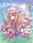  bad_id bad_pixiv_id chen flower gap hat highres marionette_(excle) multiple_girls one_eye_closed touhou yakumo_ran yakumo_yukari 