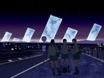  bad_id bad_pixiv_id bus_stop city_lights landscape moon multiple_girls night original road scenery school_uniform science_fiction serafuku shiira sky star_(sky) starry_sky 