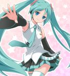  aqua_hair blue_eyes detached_sleeves hatsune_miku headphones headset long_hair necktie skirt smile solo sousai thighhighs twintails very_long_hair vocaloid zettai_ryouiki 