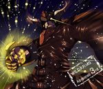  asgard_(wild_arms) bad_id bad_pixiv_id clenched_hand copyright_name glowing glowing_eye horns light_particles no_humans no_nose robot wild_arms wild_arms_3 yosimura 