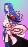  1girl blue_hair crossover hat hetero japanese_clothes long_hair m.u.g.e.n momo&amp;a nagae_iku purple_hair red_eyes samurai_spirits shawl short_hair tachibana_ukyou touhou 