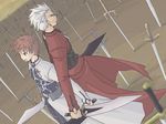  archer back-to-back dual_wielding emiya_shirou fate/stay_night fate_(series) holding kanshou_&amp;_bakuya male_focus multiple_boys serori_(maserori) sword time_paradox unlimited_blade_works weapon 