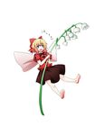  :o bad_id bad_pixiv_id barefoot blonde_hair blue_eyes bow feet flower full_body hair_bow highres kinsenka large_bow lily_of_the_valley short_hair simple_background solo su-san touhou 