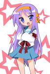  blue_eyes cosplay crossed_arms hairband hiiragi_kagami kita_high_school_uniform lucky_star orange_hairband purple_hair school_uniform serafuku solo suzumiya_haruhi suzumiya_haruhi_(cosplay) suzumiya_haruhi_no_yuuutsu takeya_yuuki 