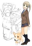  2boys blazer dog jacket legs mibu_natsuki multiple_boys original school_uniform sketch skirt 