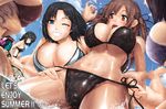  bikini black_hair blue_eyes blush breasts brown_eyes brown_hair cameltoe cleavage day glasses green_eyes hair_ornament hairclip inoue_makito large_breasts multiple_girls navel one_eye_closed red_eyes sideboob sky splashing swimsuit third-party_edit underboob water wet 