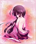  ayakashi_(monkeypanch) back bad_id bad_pixiv_id bare_back bare_shoulders black_hair highres houraisan_kaguya japanese_clothes kimono kneeling long_hair looking_back purple_eyes socks solo touhou undressing 