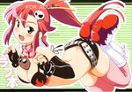  animal animal_between_breasts arched_back belt between_breasts bikini_top blush boota boots breasts cleavage elbow_gloves fingerless_gloves gloves highres kuuchuu_yousai large_breasts long_hair open_mouth ponytail red_hair scarf short_shorts shorts skindentation skull solo studded_belt studded_bracelet tengen_toppa_gurren_lagann thighhighs yoko_littner zipper 