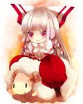  bad_id bad_pixiv_id bow fujiwara_no_mokou hair_bow hair_ribbon long_hair red_eyes ribbon sheep silver_hair solo suspenders touhou yukibina 