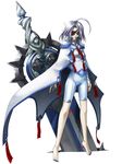  ahoge android barefoot blazblue blazblue:_calamity_trigger blue_nails bodysuit bridal_gauntlets cape eyepatch feet flat_chest frown full_body huge_weapon legs mori_toshimichi nail_polish nu-13 official_art ofuda pale_skin red_eyes short_hair silver_hair simple_background solo standing statue sword tiptoes toenail_polish weapon 