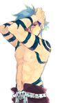  belt blue_hair kamina male_focus red_eyes shirtless solo tattoo tegaki tengen_toppa_gurren_lagann zukki_(suzukio) 