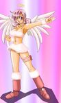  absurdres angel boots breasts choker cosplay duel_masters halo highres large_breasts miniskirt navel panties pantyshot pink_hair purple_eyes skirt strapless tasogare_mimi tsumitani_daisuke underwear violet_eyes wings wink wristband 