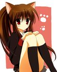  animal_ears brown_hair cat_ears little_busters! long_hair natsume_rin paw_print pokopi ponytail red_eyes school_uniform solo 