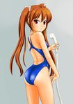  brown_hair competition_swimsuit long_hair one-piece_swimsuit original red_eyes shower_head solo swimsuit tk4 twintails 