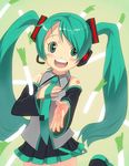  bad_id bad_pixiv_id detached_sleeves green_eyes green_hair hand_on_own_chest hand_over_heart hands hatsune_miku headphones long_hair masao necktie open_mouth solo twintails vocaloid 