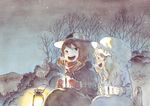  cup friends lantern maribel_hearn mug multiple_girls night raian smile touhou traditional_media usami_renko winter winter_clothes 